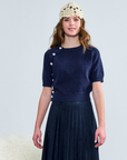 Laurent Navy Knit Button Detail Top