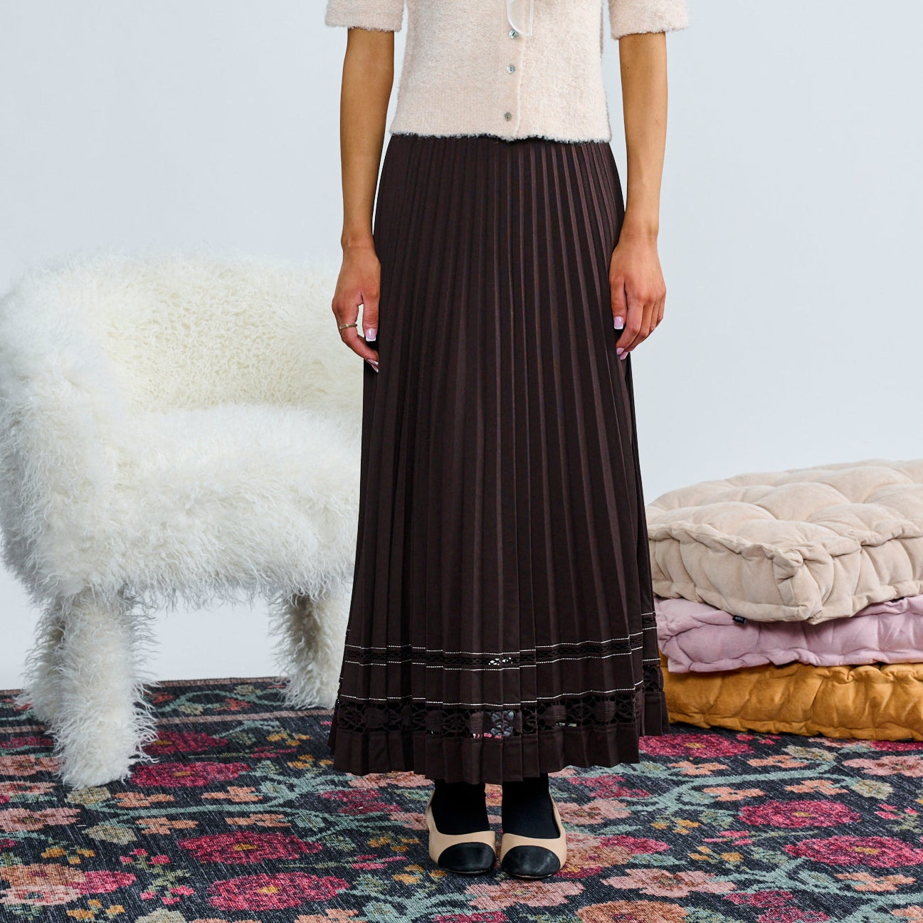 Laurent Chocolate Brown Hem Detail Skirt