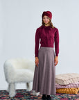 Laurent Maroon Houndstooth A Line Wool Skirt