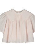 Tangerine Wide Sleeve Blouse With Voile Print Skirt