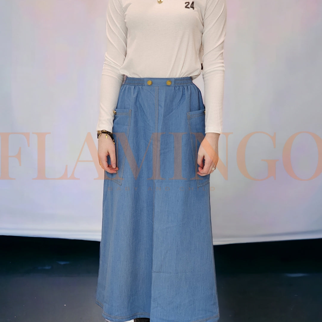 Hev And Bloom Chambray Blue  Double Stitch Skirt