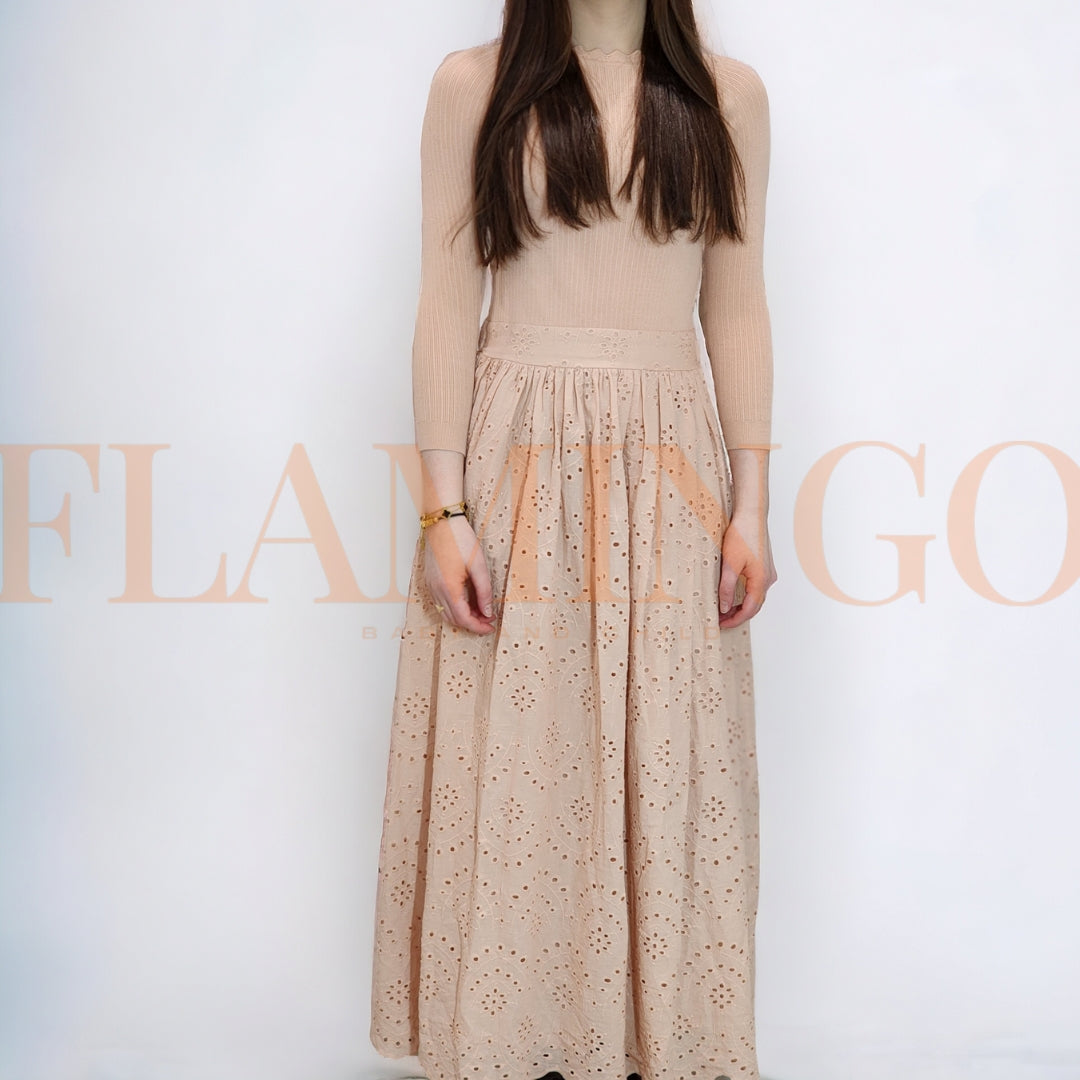 Hev And Bloom Nude Knit Eyelet Dress