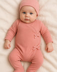 Maniere Mauve Velour Wrap Footie + Hat