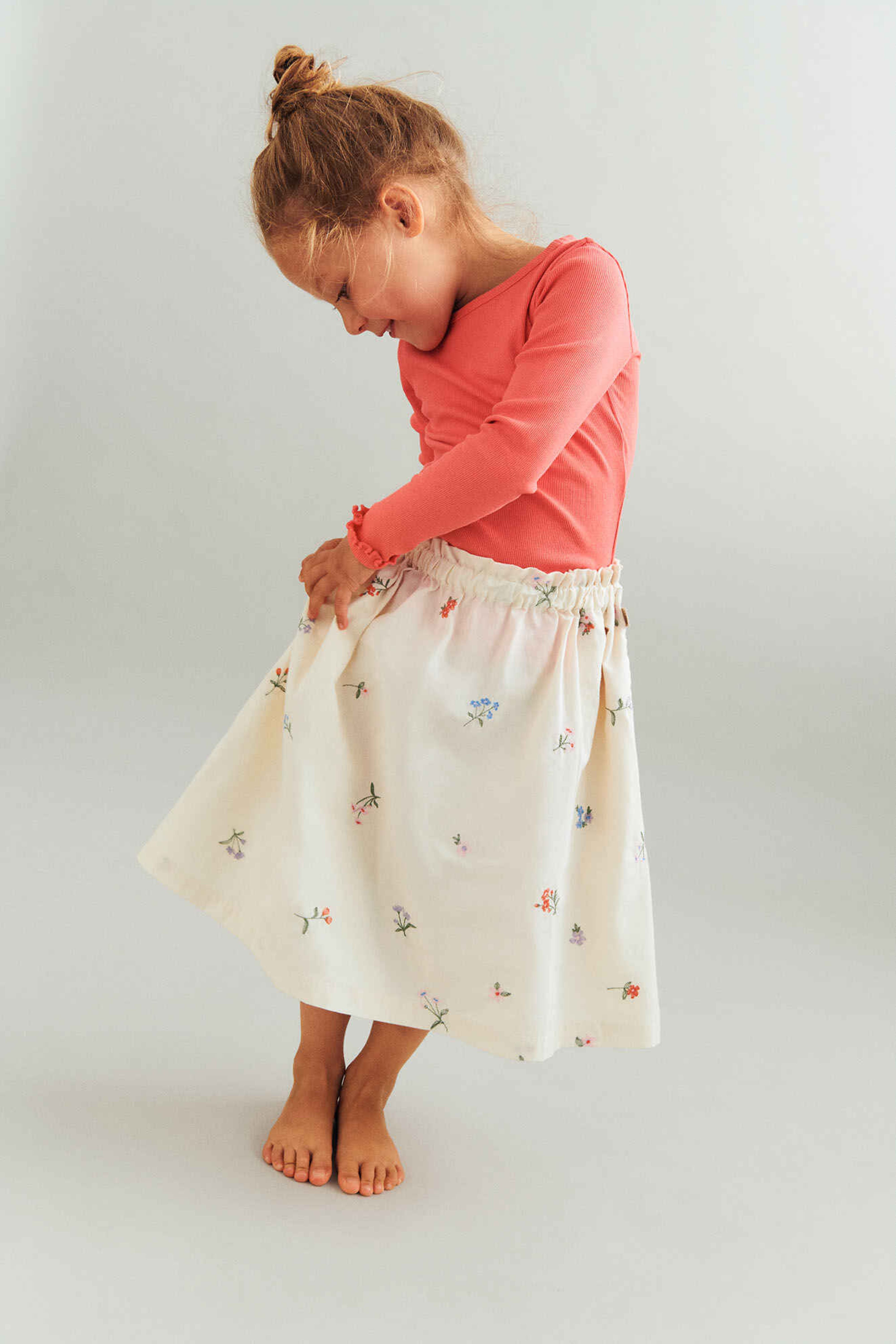 Wheat Embroidered Flowers Skirt Set