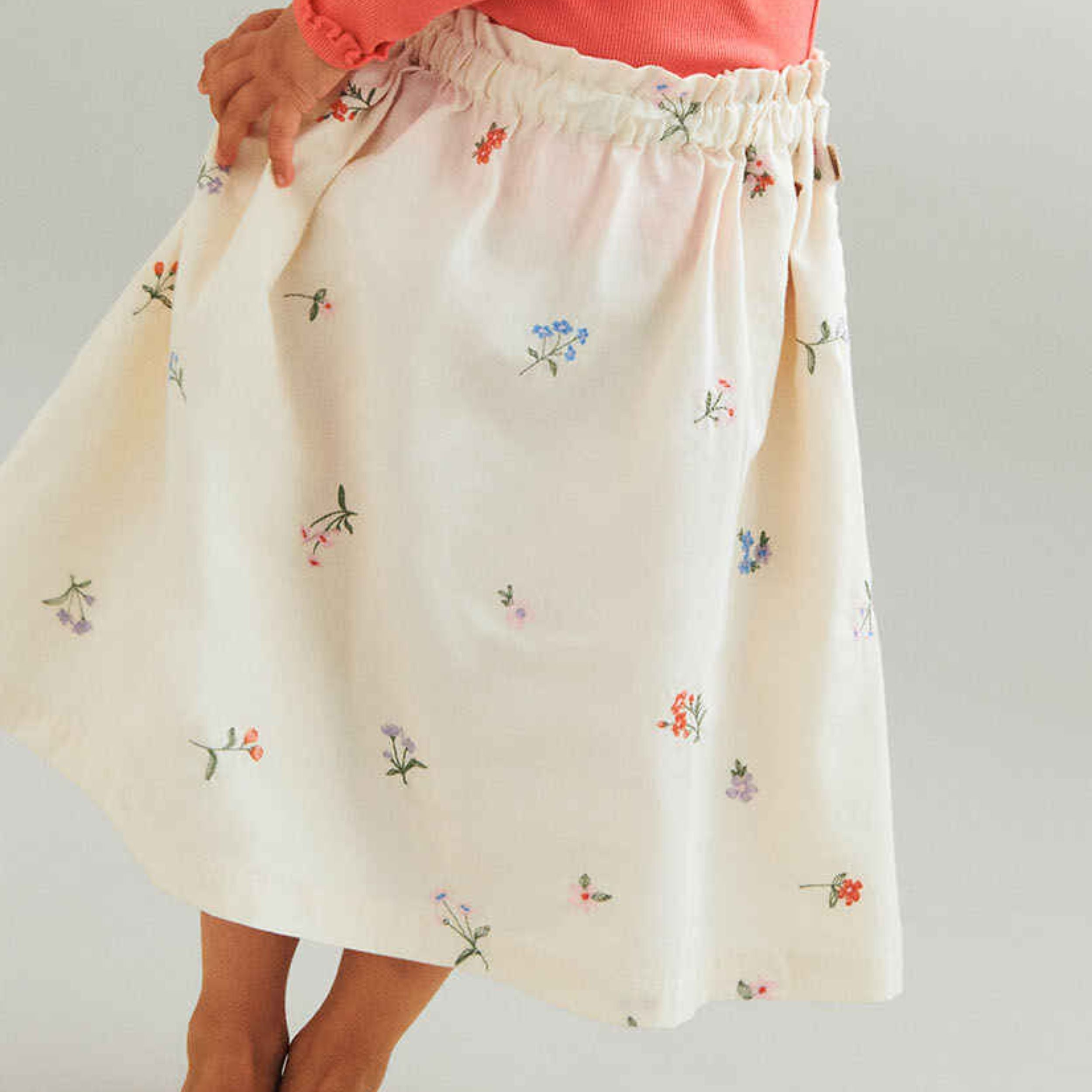 Wheat Embroidered Flowers Skirt Set