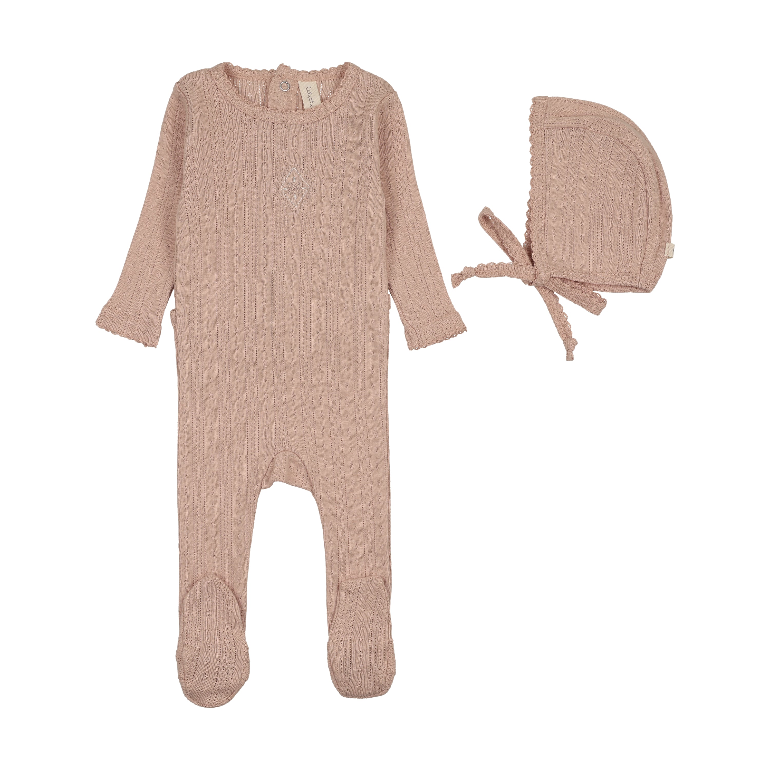 Lilette Pink Geo Floral Embroidered Footie + Hat