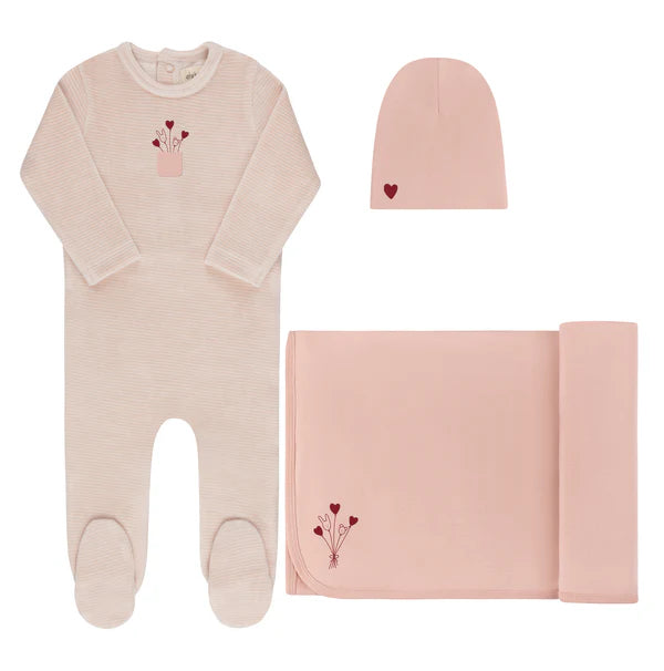 Ely's And Co Ivory Pink Stripe Collection Footie Set