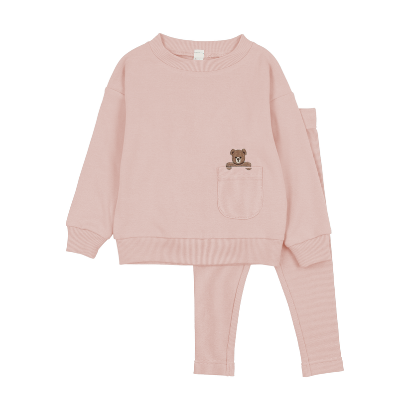 Bopop Pink Embroidered Bear Set