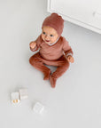 Pouf Dusty Rose Velour Footie + Beanie