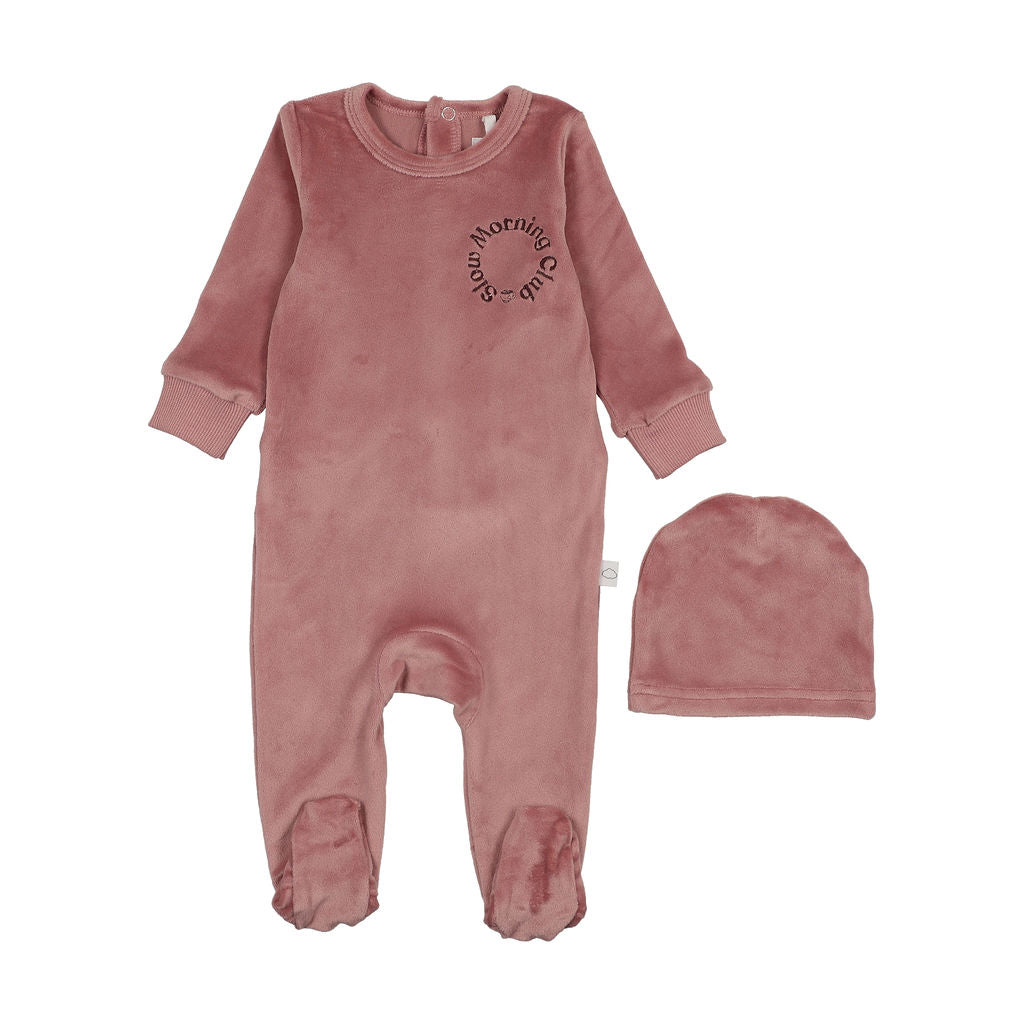 Pouf Brown Pink Velour Footie