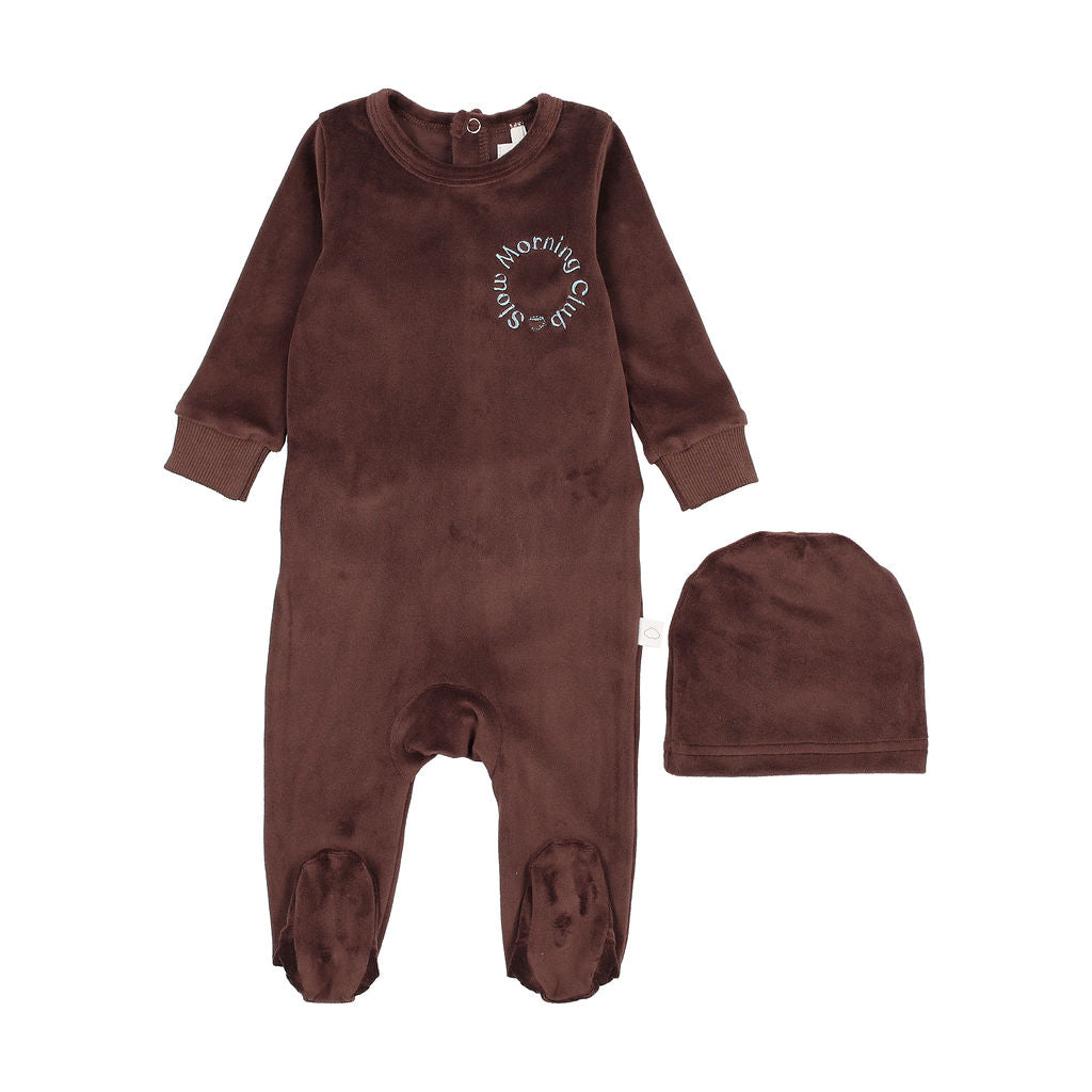 Pouf Brown Blue Velour Footie
