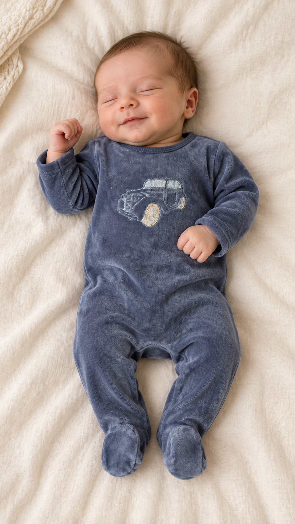 Lilette Off Navy Stitched Graphic Velour Footie + Hat