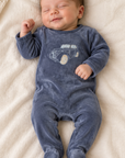 Lilette Off Navy Stitched Graphic Velour Footie + Hat