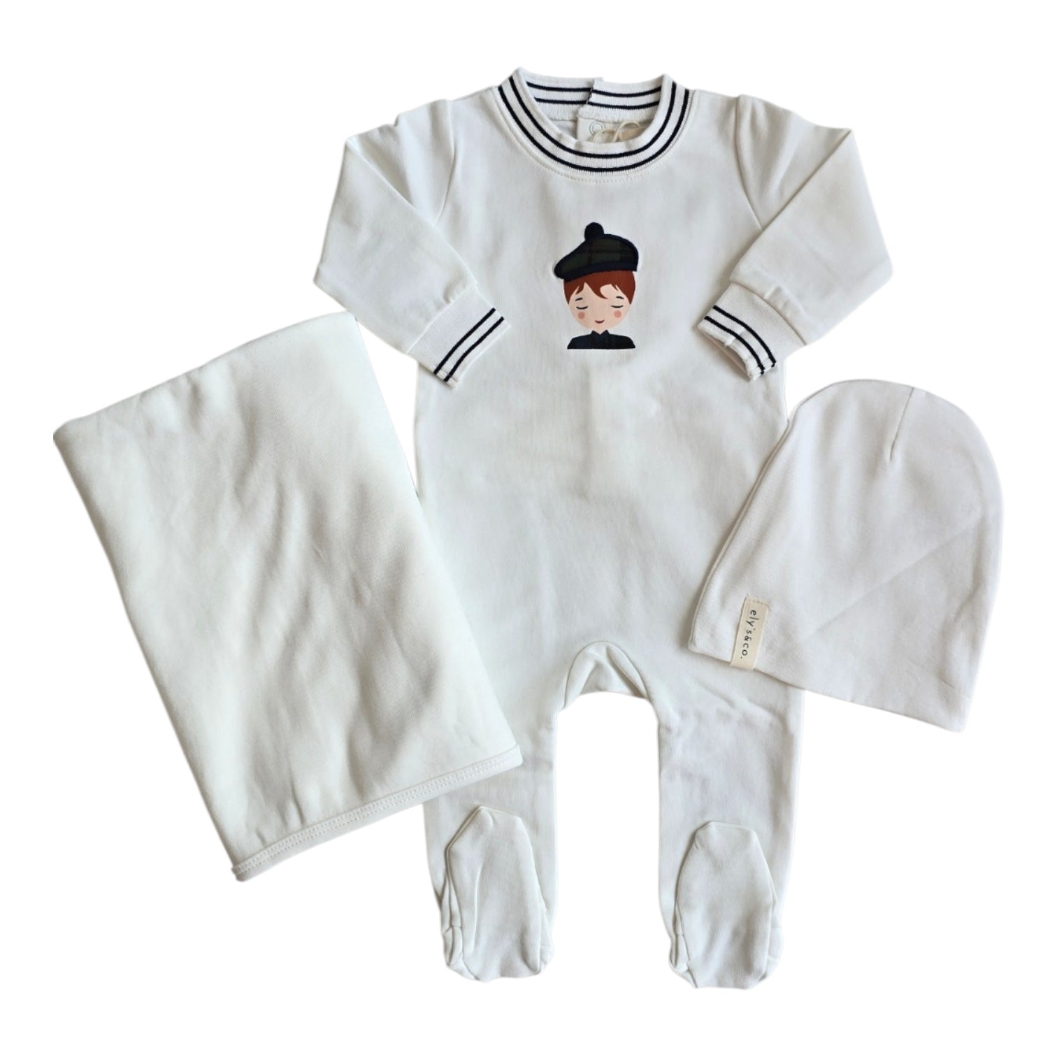Ely's and Co Ivory Navy French Terry Scottish Footie Set
