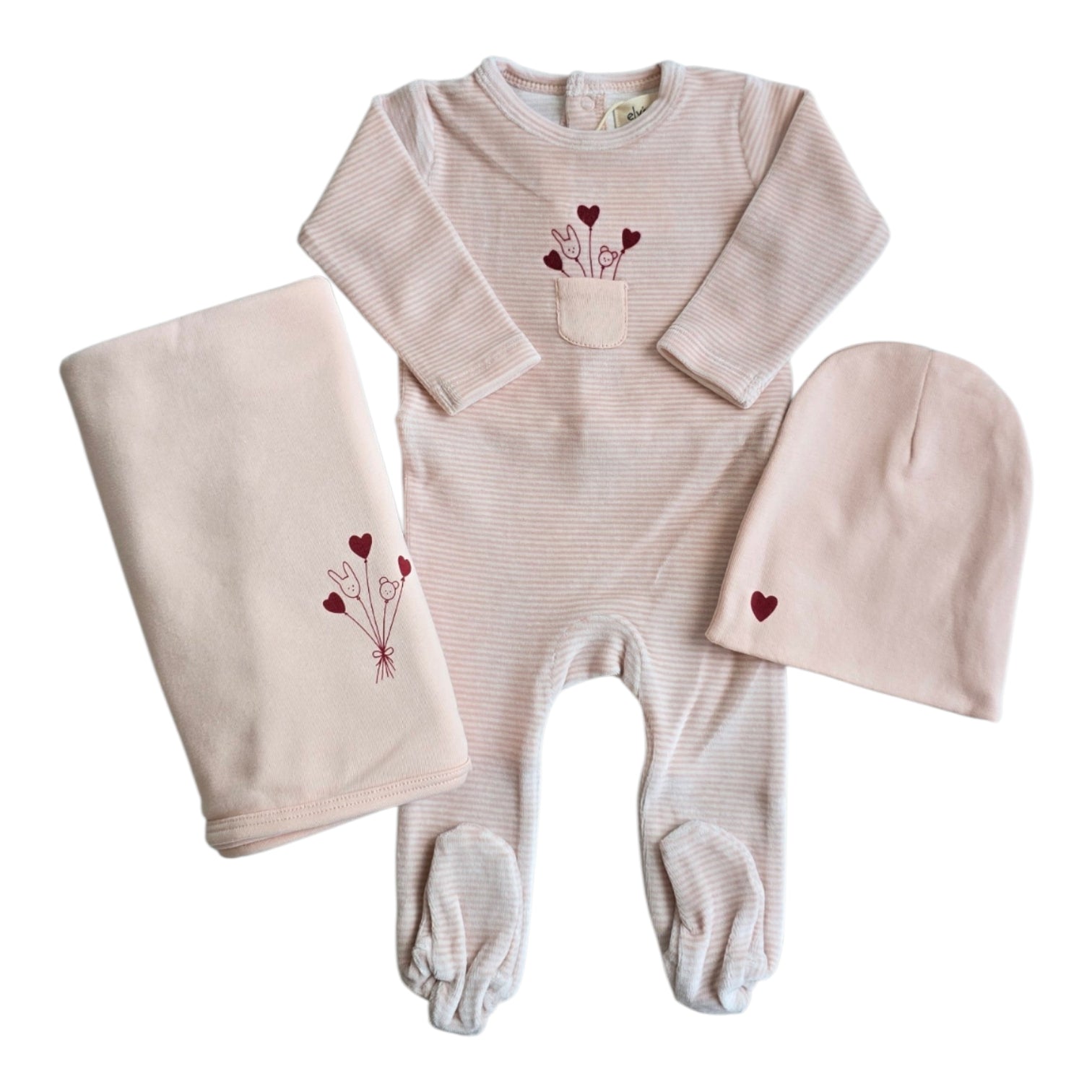 Ely's And Co Ivory Pink Stripe Collection Footie Set