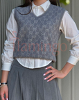 Twinset Light Grey Cropped Knit Vest
