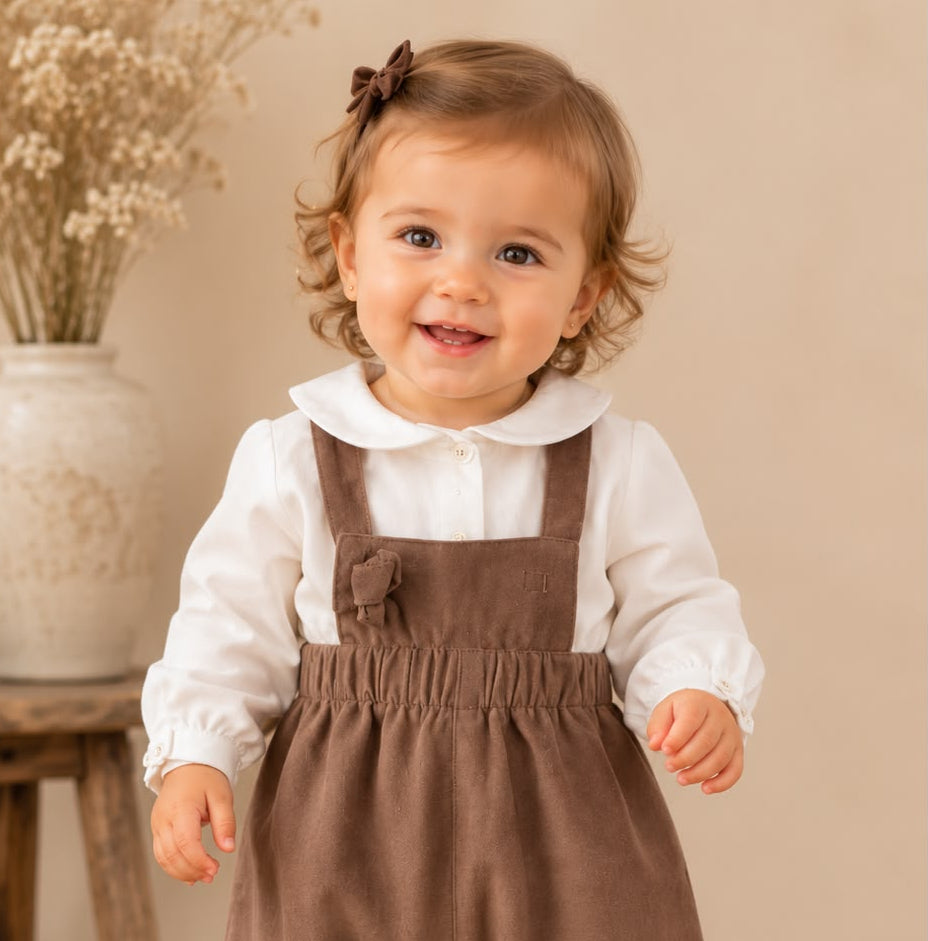 Little Tempest Beige Baby Girls Halter Romper With Shirt
