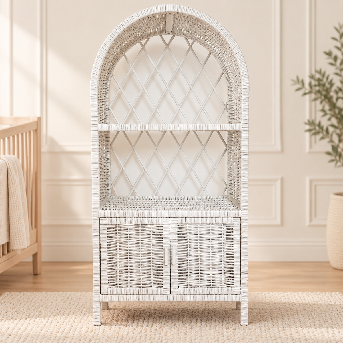 Wicker Round Cabinet With Doors