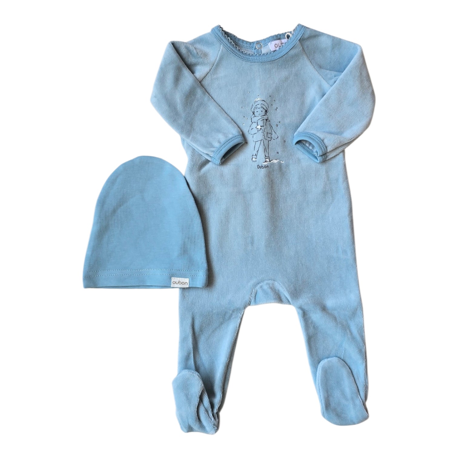 Oubon Blue Snow Print Velour Footie