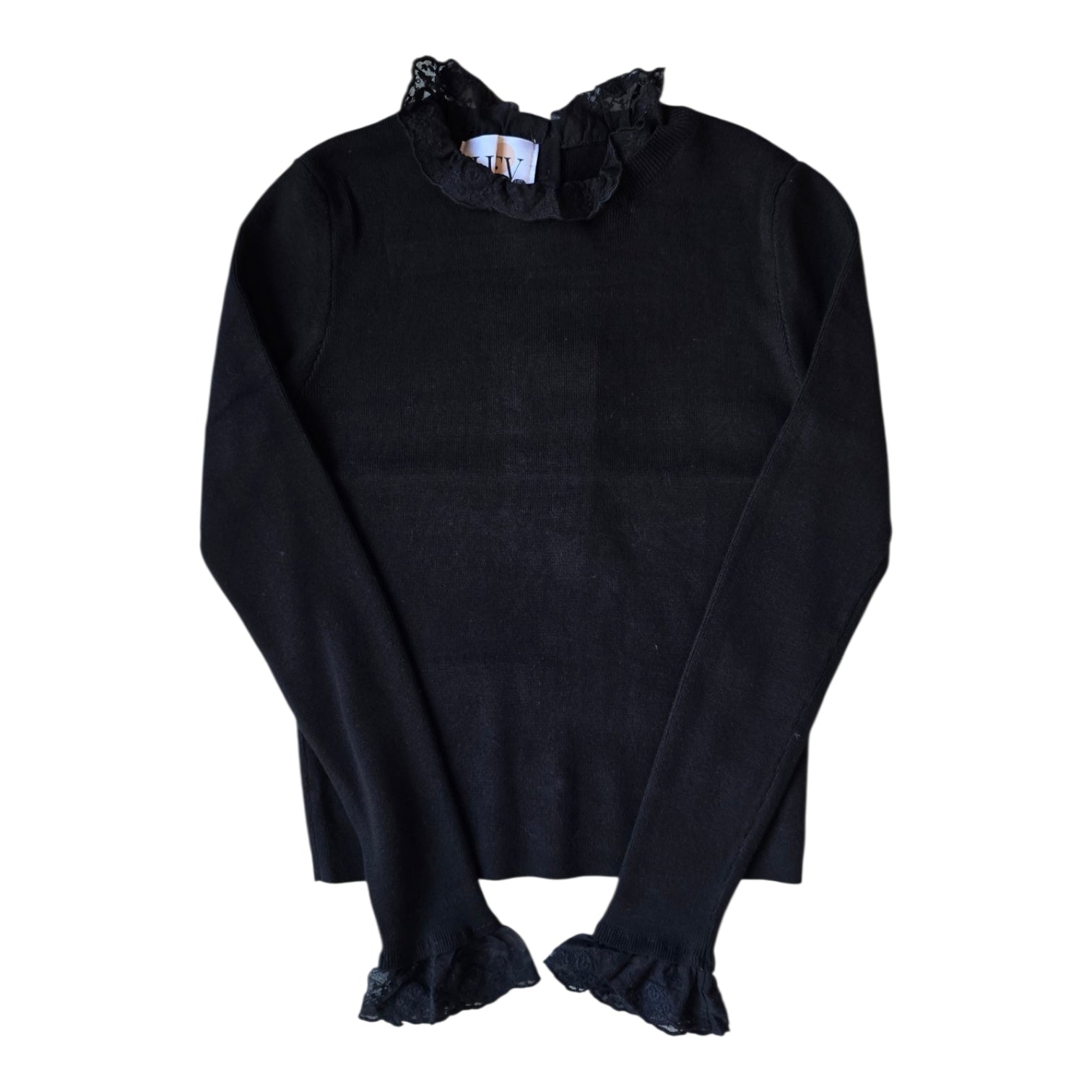 Hev And Bloom Black Lace Neck Knit Top