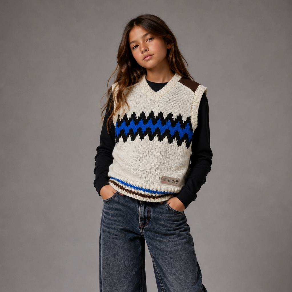 No21 Off White Chevron Pattern Knit Vest