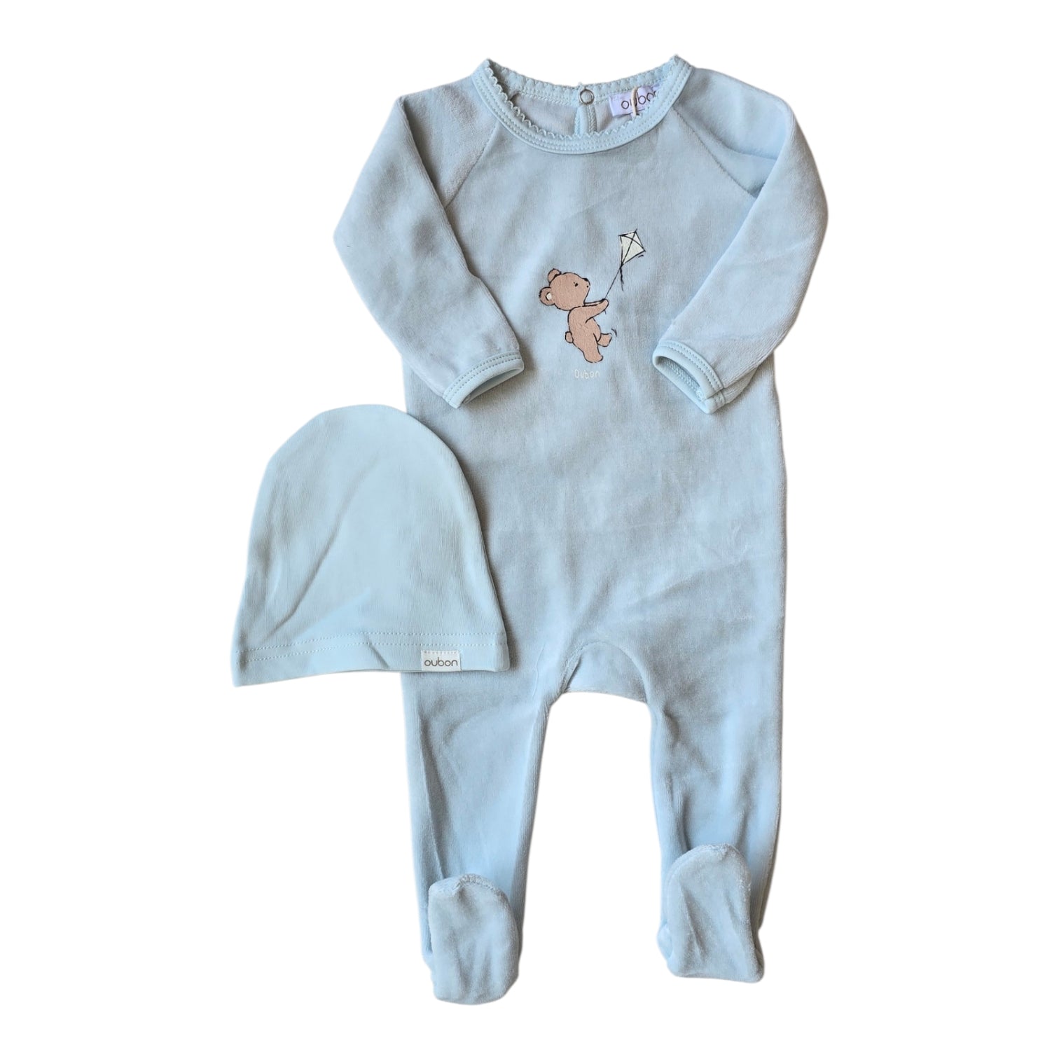 Oubon Bear And Kyte Velour Footie + Hat