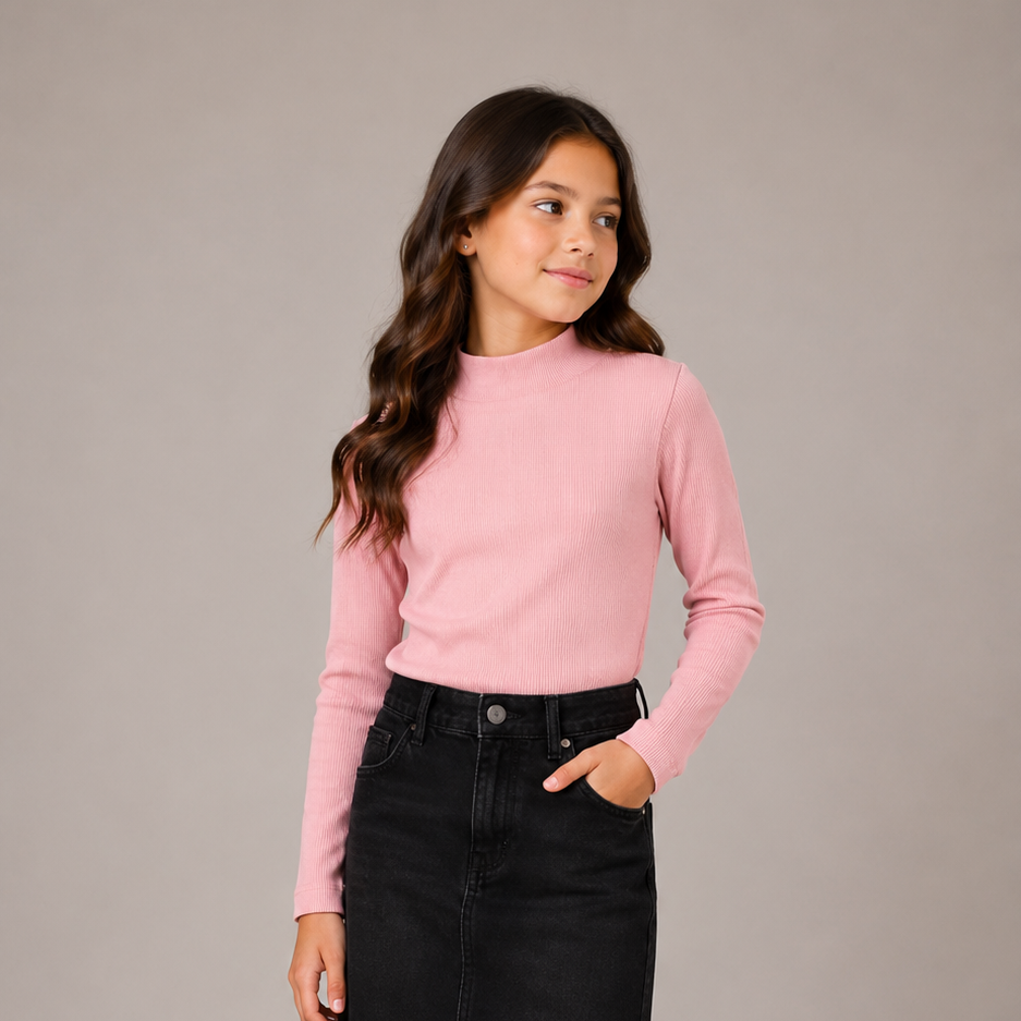 Petit Blush Rose Rib Turtleneck