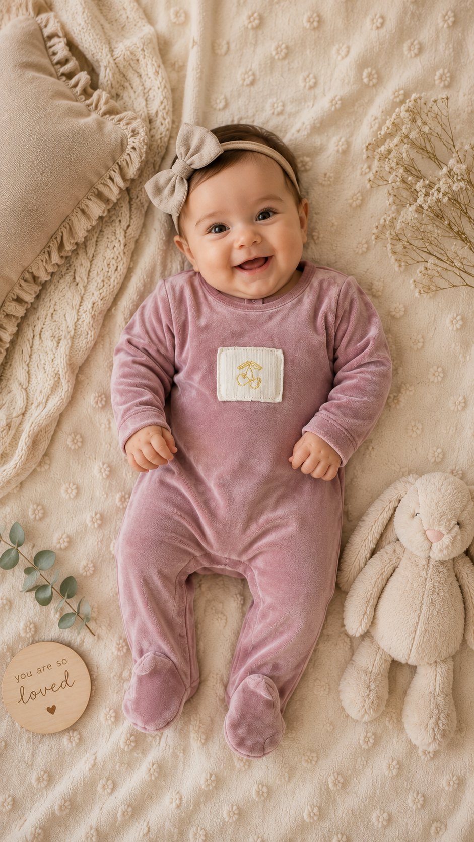 Bubani Velour Cherry Footie