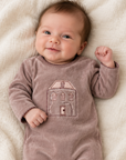 Lilette Mauve Stitched Graphic Velour Footie + Hat