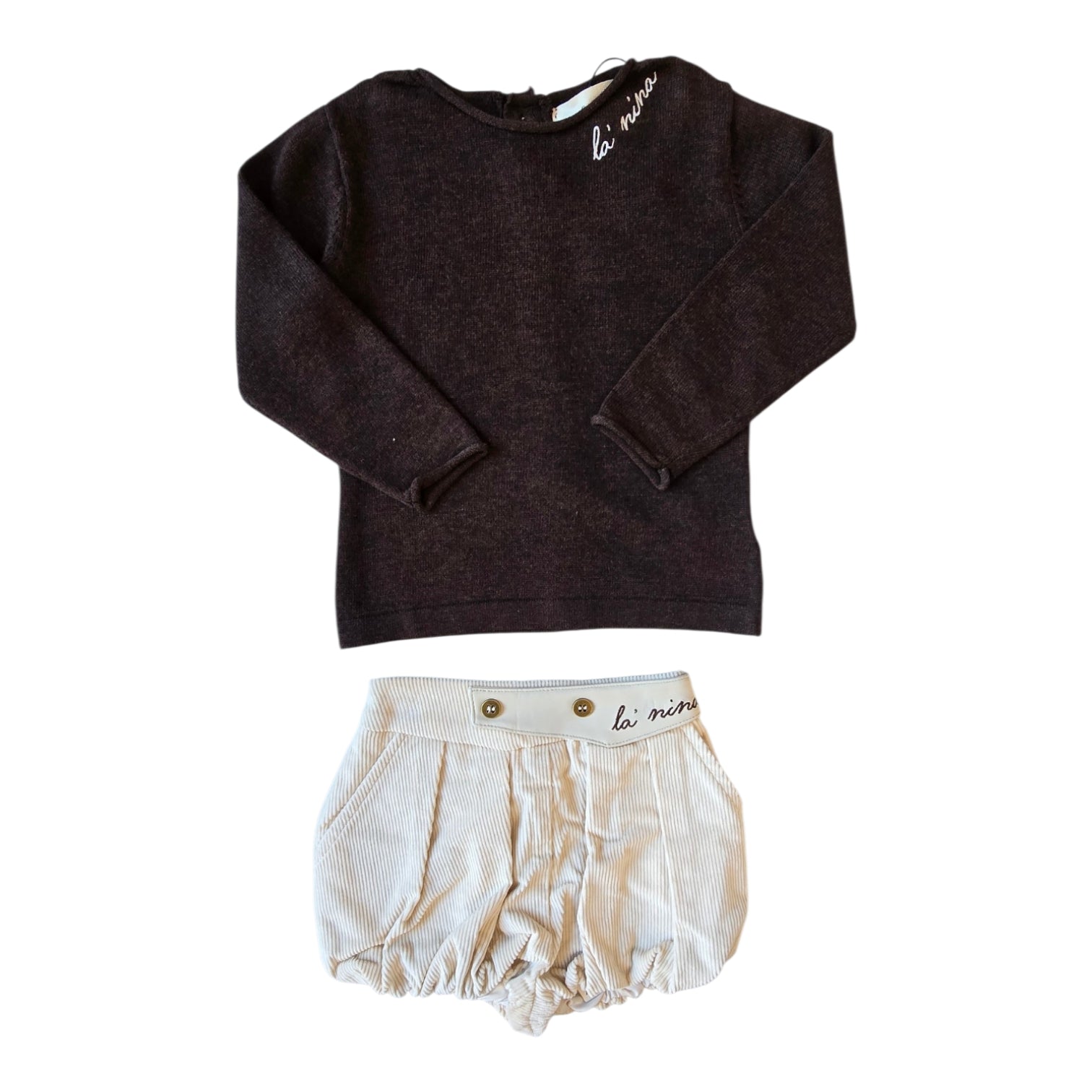 La Nina Cream Corduroy Bloomer Set