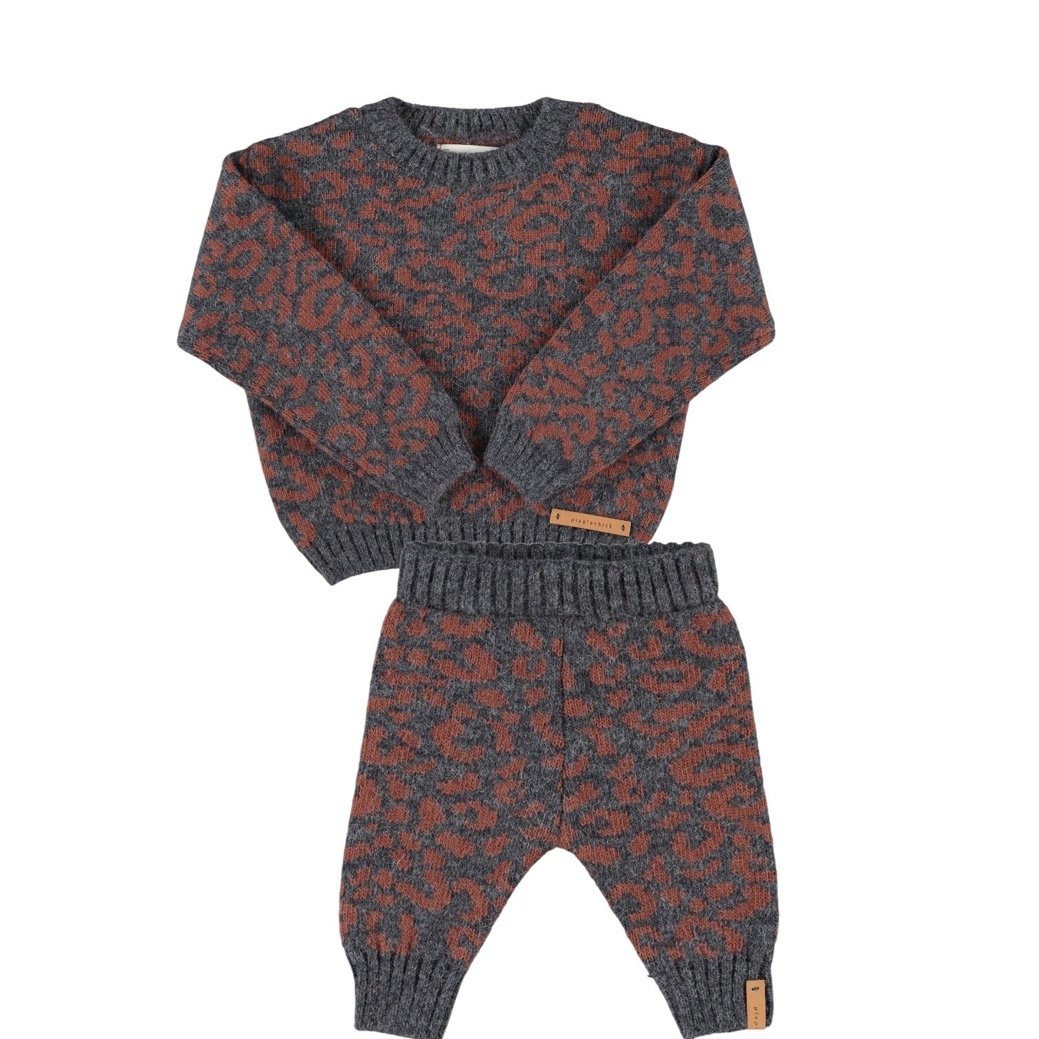 Piupiuchick Camel Animal Printed Sweater Set