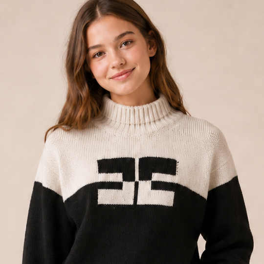 Elisabetta Franchi Two Tone Sweater With Double Logo