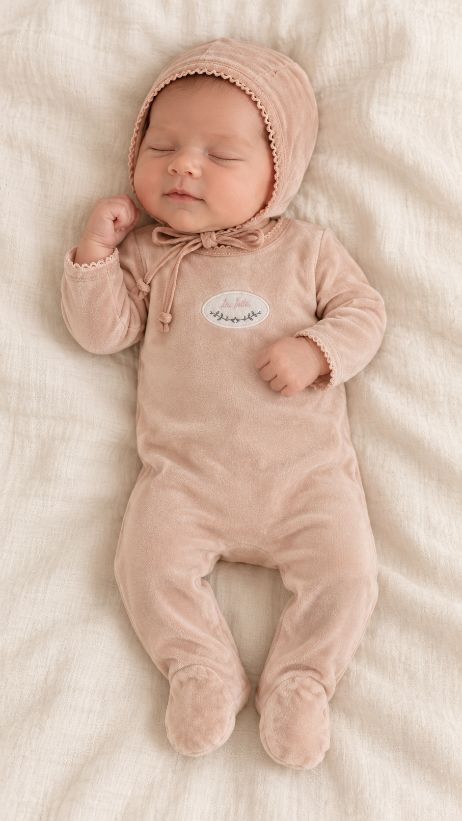 Lilette Dusty Pink Velour Patch Footie + Hat