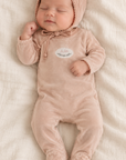 Lilette Dusty Pink Velour Patch Footie + Hat