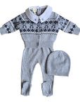 Looms Fair Isle Blue Cardigan Footie + Hat