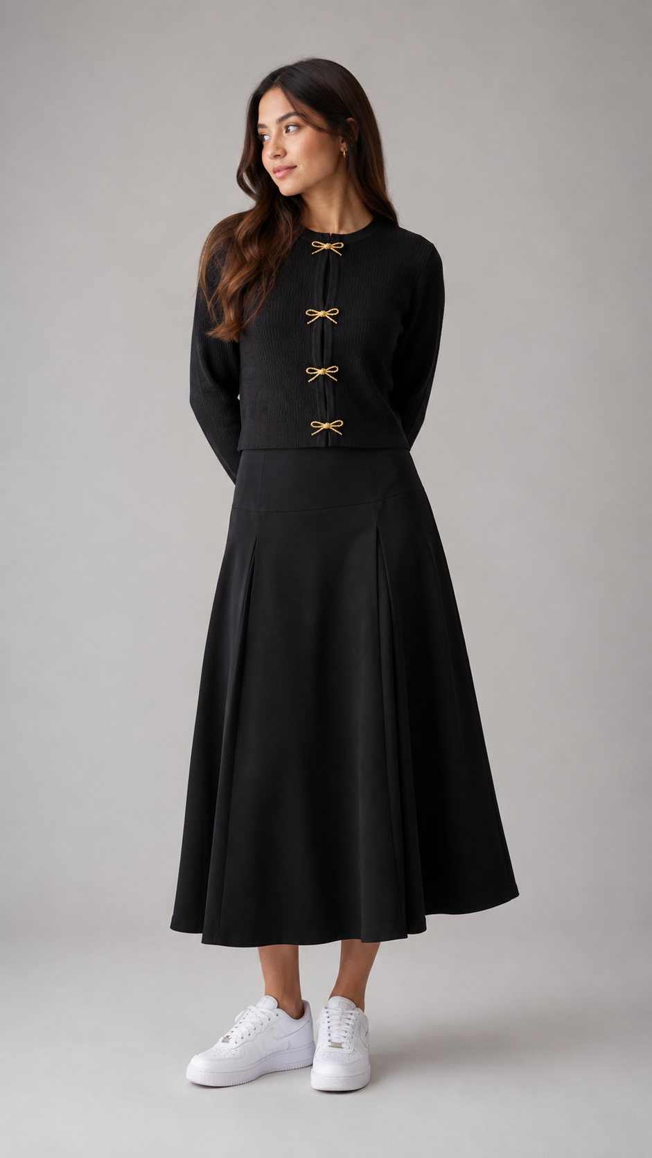 Hev And Bloom Brown Knit Cardigan With Bow Buttons Detail
