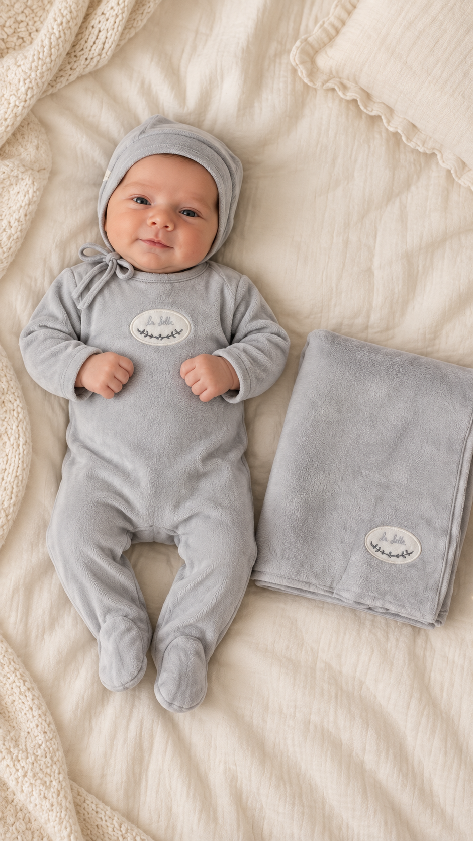 Lilette Dusty Blue Velour Patch Footie Set