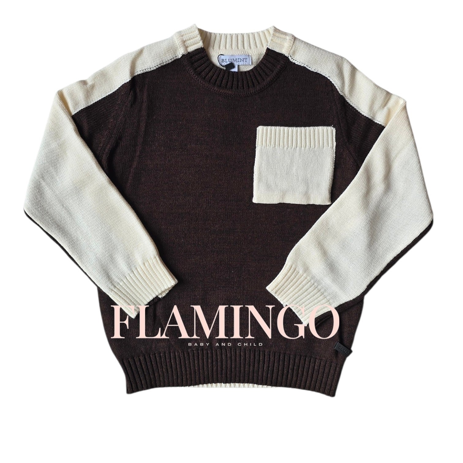 Blumint Diagonal Two Tone Pocket Detail Mock Neck Sweater