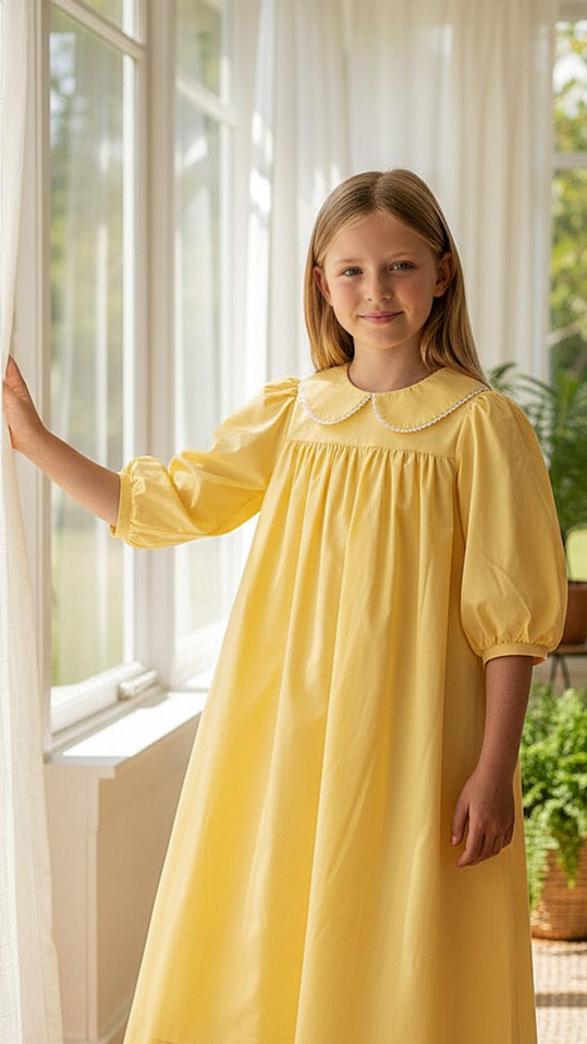 Jouet Yellow Gown With Crochet Trim Collar