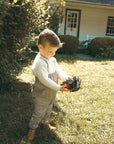 Calla Lili Taupe Baby Boy Overall With Knit Suspender