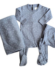 Ely's And Co Blue Boy Floral Leaf Footie Set