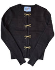 Hev And Bloom Brown Knit Cardigan With Bow Buttons Detail