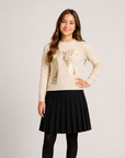 Max And Co Ivory Knit Sweater With Metallic Bow