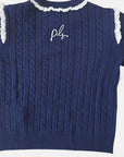 Philosophy Navy Cable Knit Lace Trim Sweater