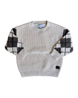 Mann Cream And Brown Argyle Sleeves Sweater