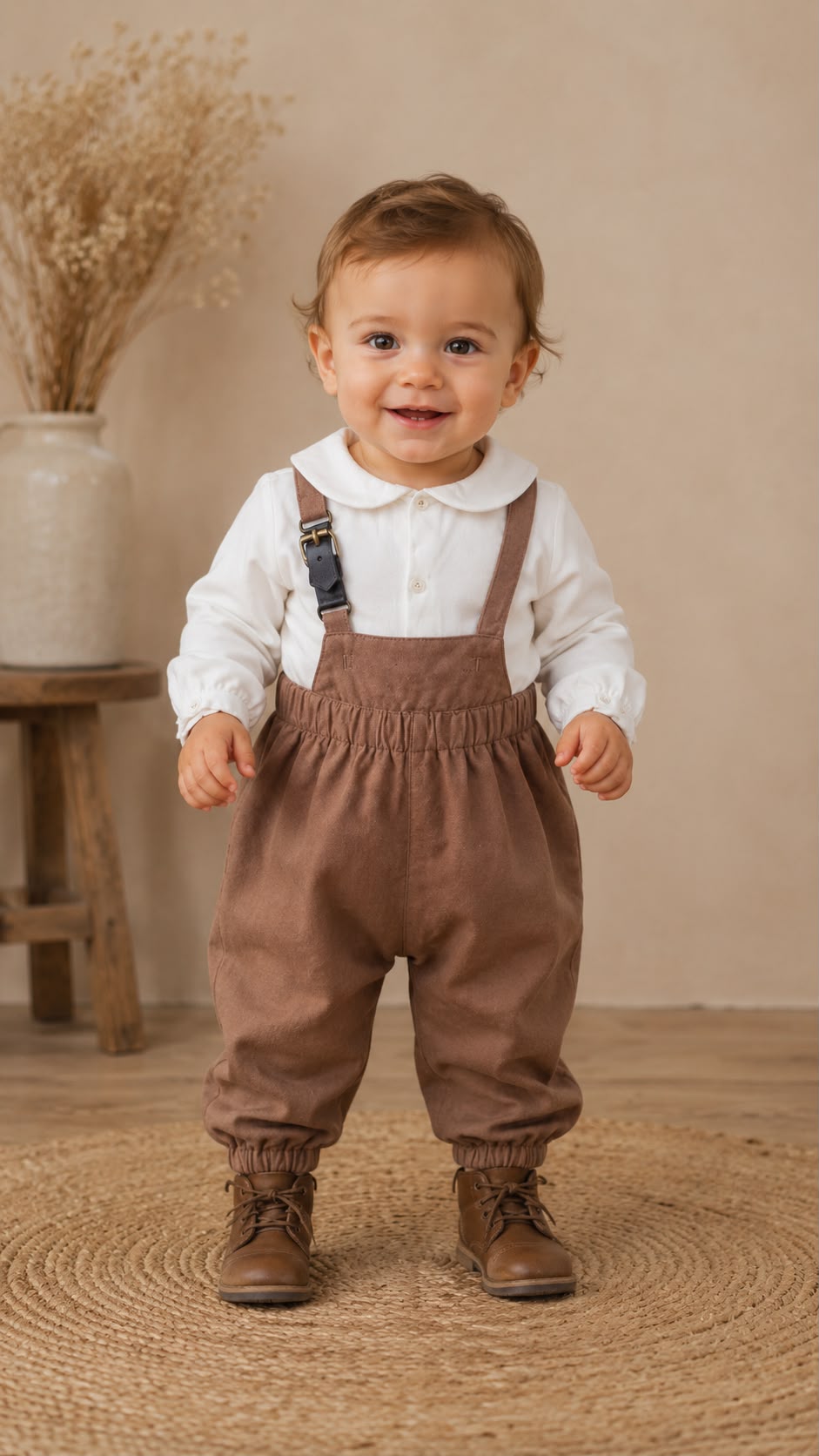 Little Tempest Beige Baby Boys Halter Romper With Shirt
