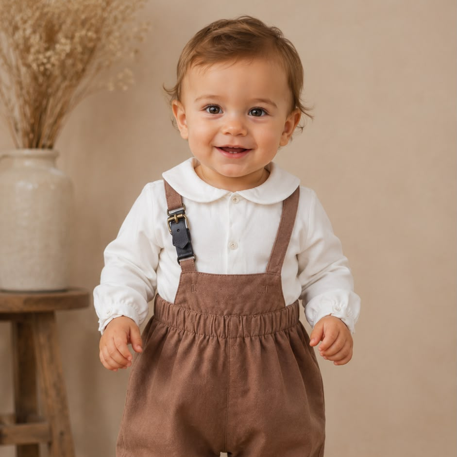 Little Tempest Beige Baby Boys Halter Romper With Shirt