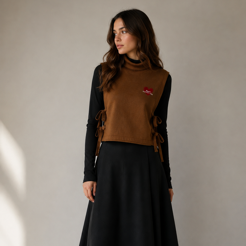 Hev And Bloom Turtleneck Vest With Intarsia Heart