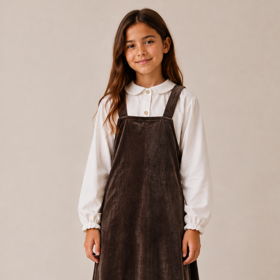 My Maxi Deep Taupe Velour Pinafore Maxi