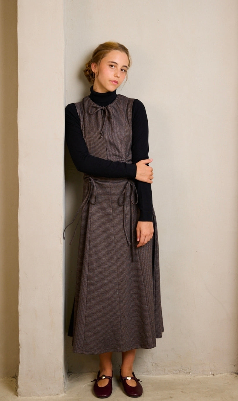 Hev And Bloom Brown Tweed String Gathers Dress